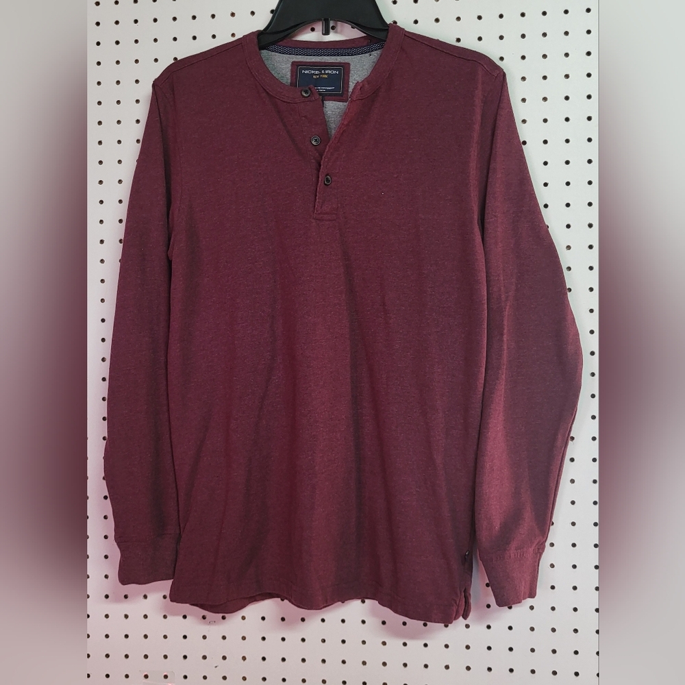 Nickle & Iron Mens Pullover Long-sleeved Shirt Small Marroon